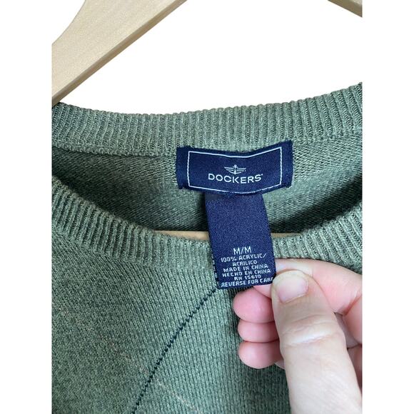 Dockers Men’s Green Argyle Knit Sweater Pullover Size M Medium Acrylic Crewneck - Picture 2 of 6